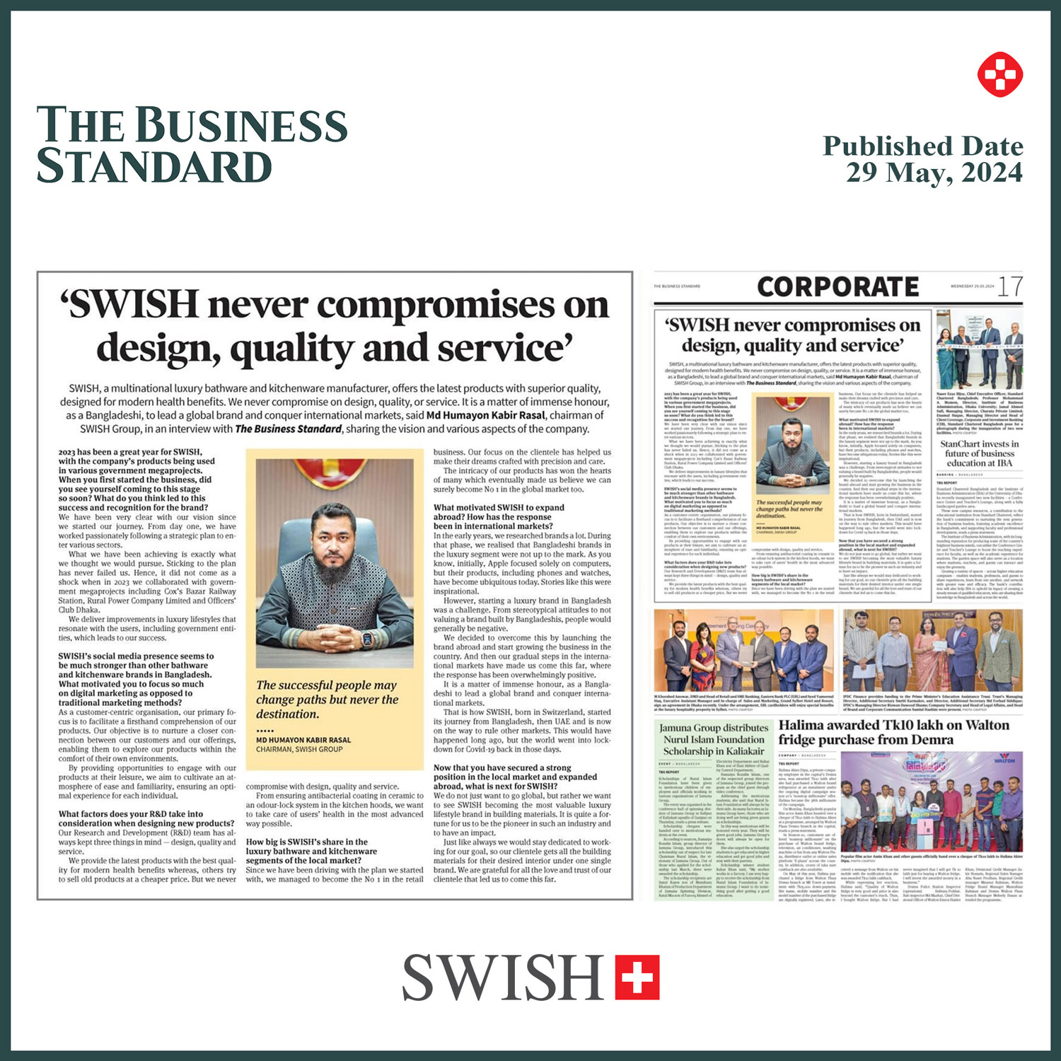 The Business Standard | Interview With The Chairman Of SWISH Group